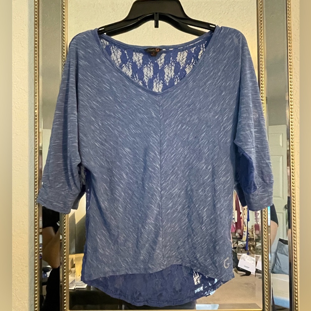 G by Guess Blue Lace Back Top